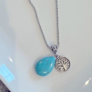 Fashion Jewelry Silver and Turquoise Tree of Life Pendant Necklace